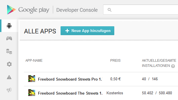 Our most popular game Freebord The Game was installed over half a million times on Android